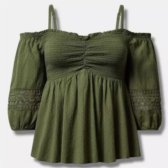 torrid Tops - Torrid Olive Green Off-Shoulder Blouse
